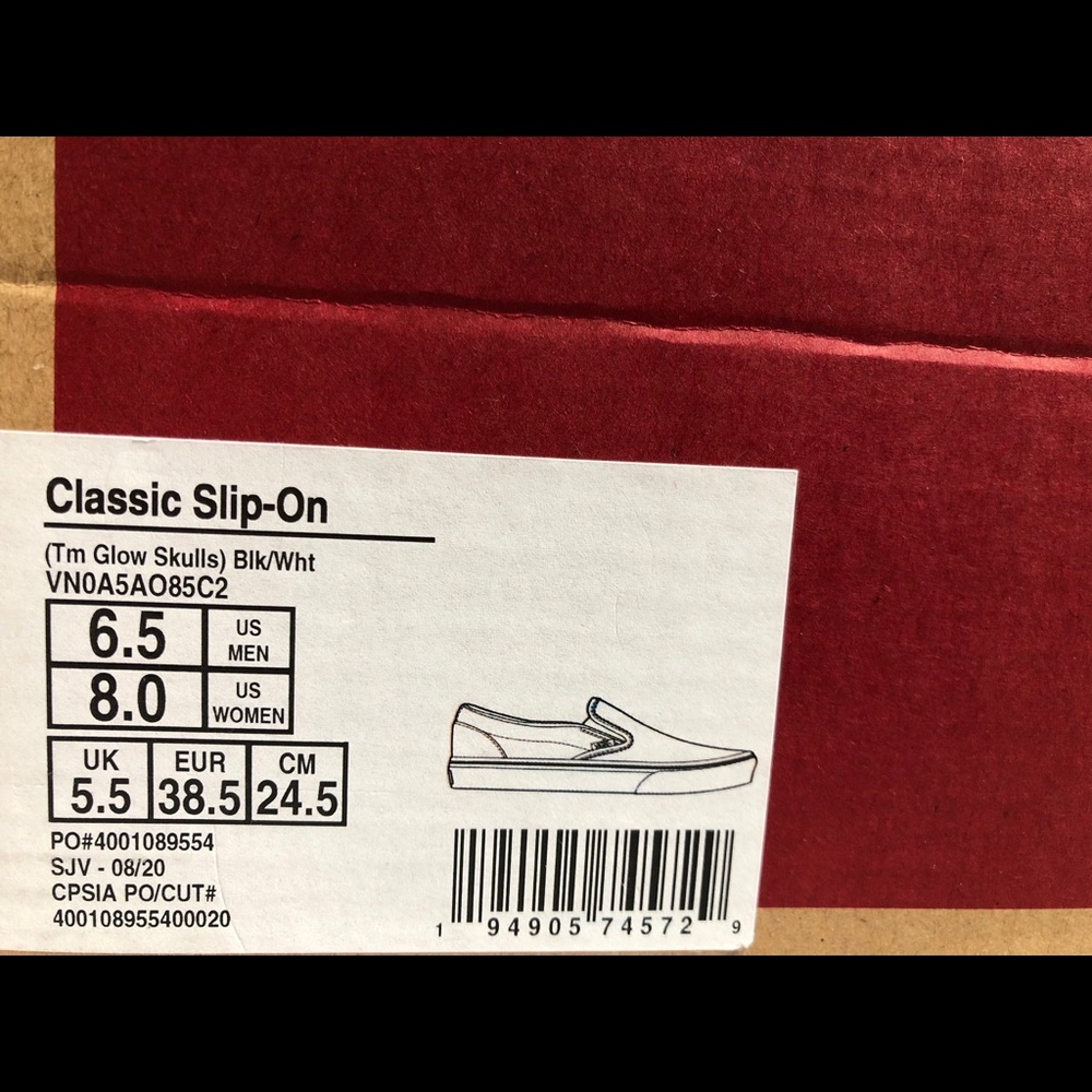 Vans Classic Slip-On (Tm Glow Skulls) “Black/White” - Picture 9 of 11